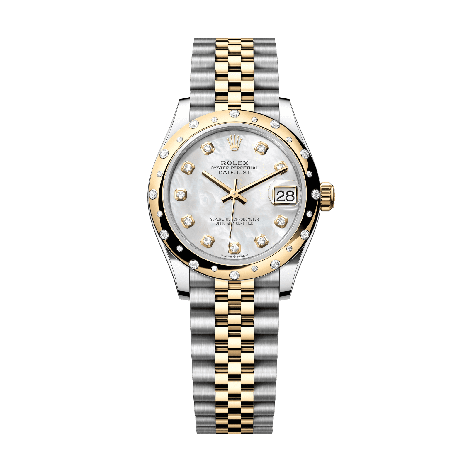 Rolex Datejust 31 31 mm White Mother-Of-Pearl Set With Diamonds Dial Oystersteel and 18k Yellow Gold Jubilee Bracelet 278343rbr-0028 - WATCHXNYC
