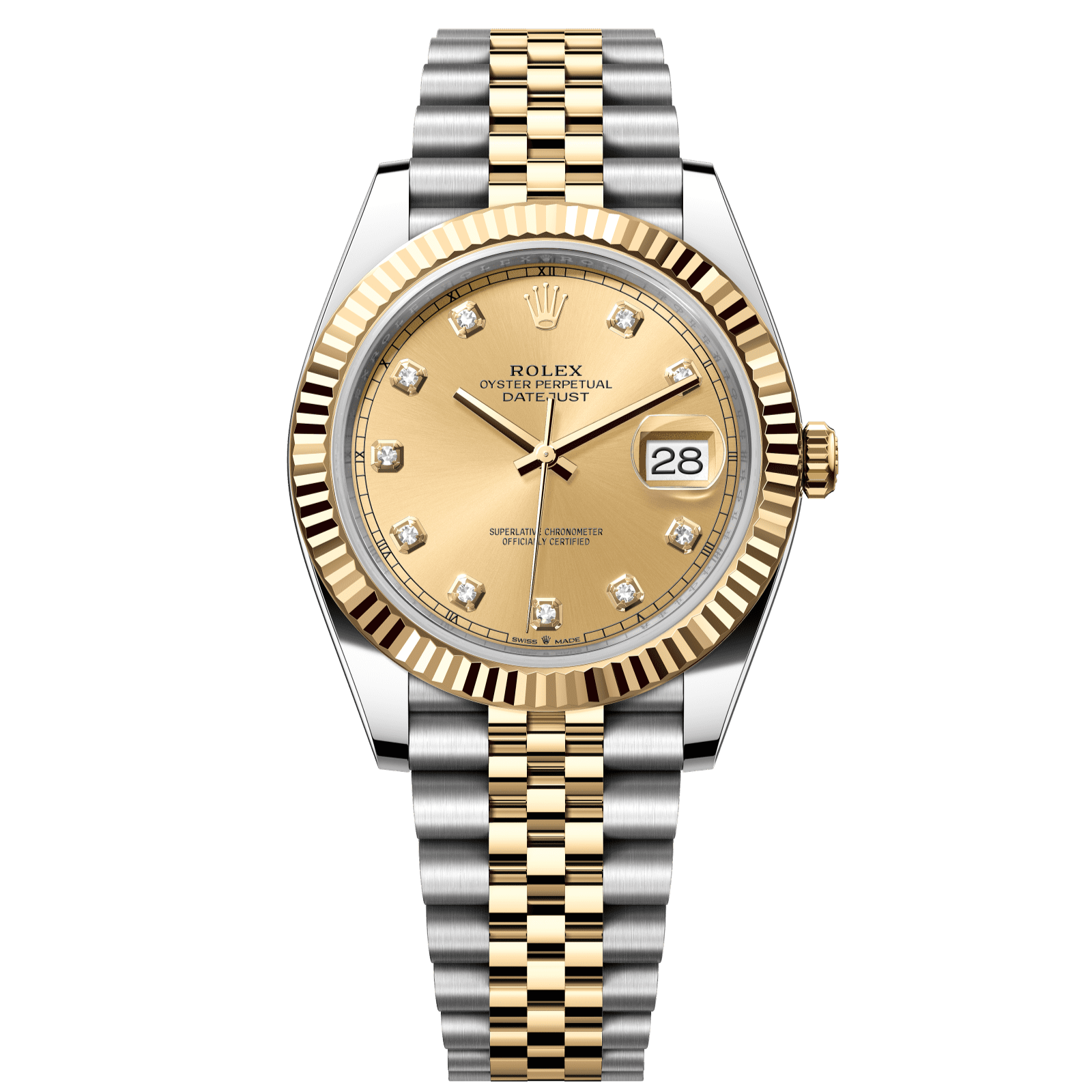 Rolex Datejust 41 41 mm Champagne-Colour Set With Diamonds Dial Oystersteel and 18k Yellow Gold Jubilee Bracelet 126333-0012 - WATCHXNYC