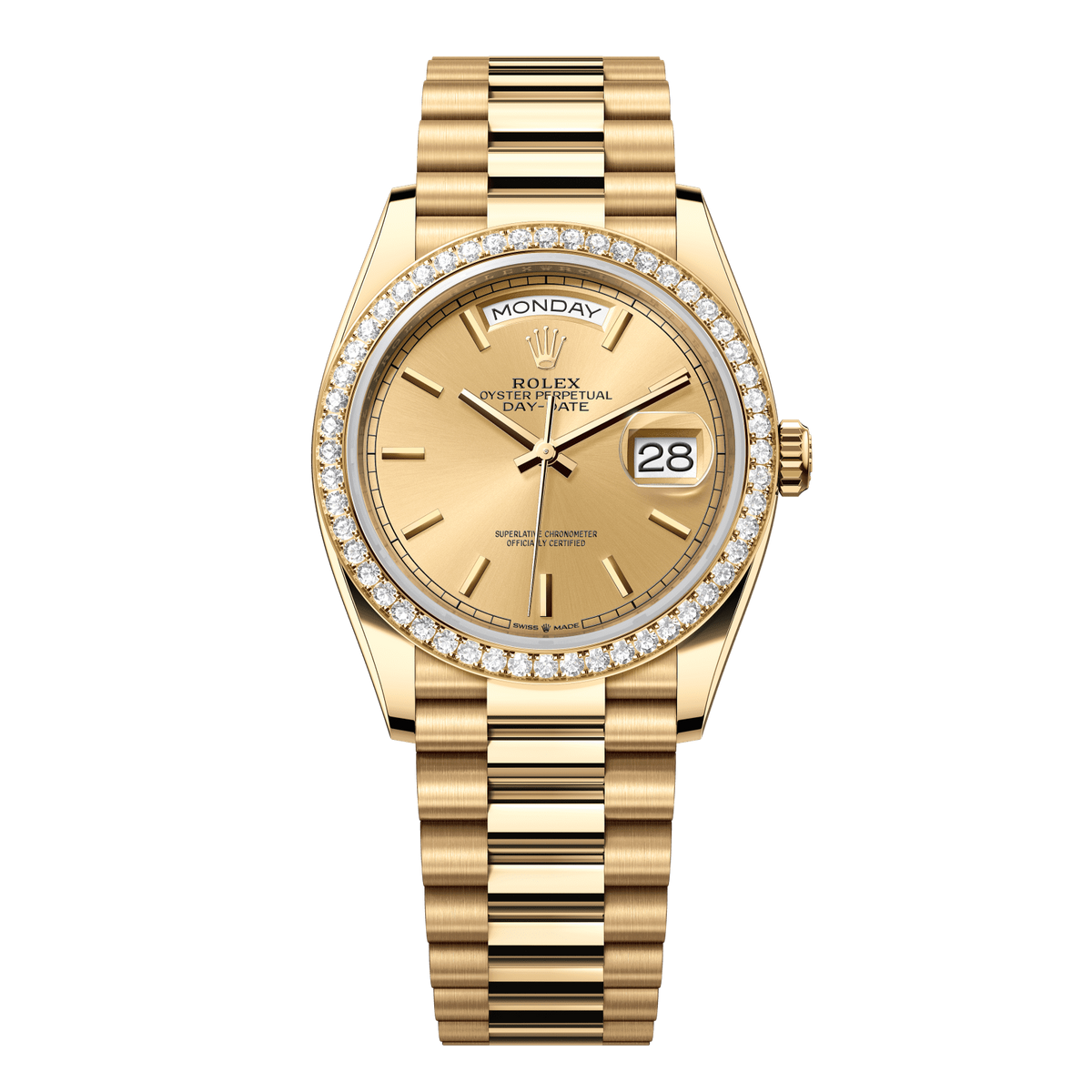 Rolex Day-Date 36 36 mm Champagne-Colour Dial 18k Yellow Gold President Bracelet 128348rbr-0026 - WATCHXNYC
