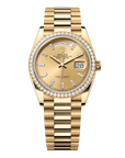 Rolex Day-Date 36 36 mm Champagne-Colour Set With Diamonds Dial 18k Yellow Gold President Bracelet 128348rbr-0080 - WATCHXNYC