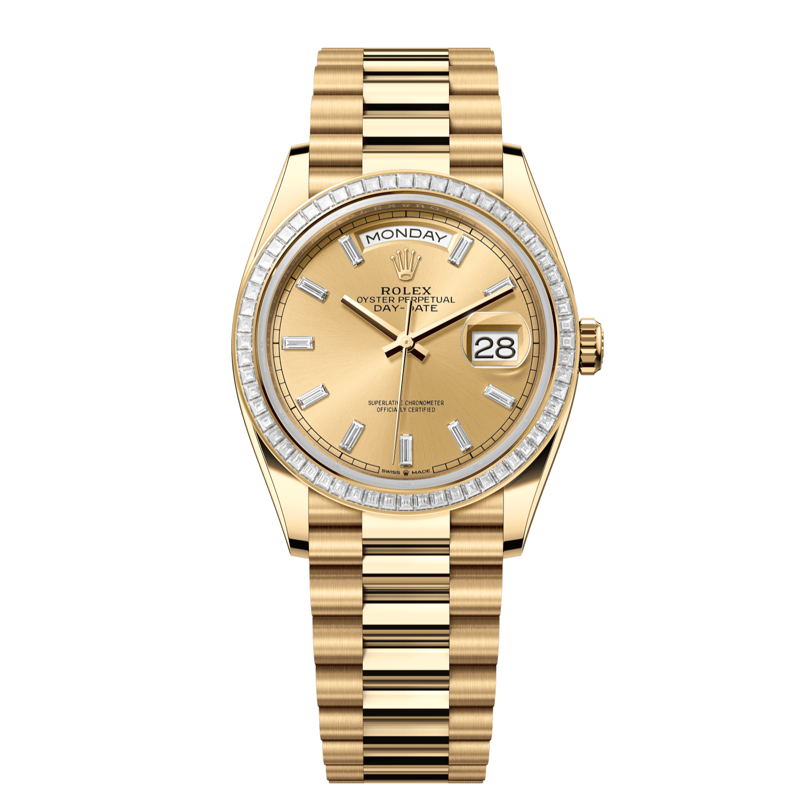 Rolex Day-Date 36 36 mm Champagne-Colour Set With Diamonds Dial 18k Yellow Gold President Bracelet 128398tbr-0037 - WATCHXNYC
