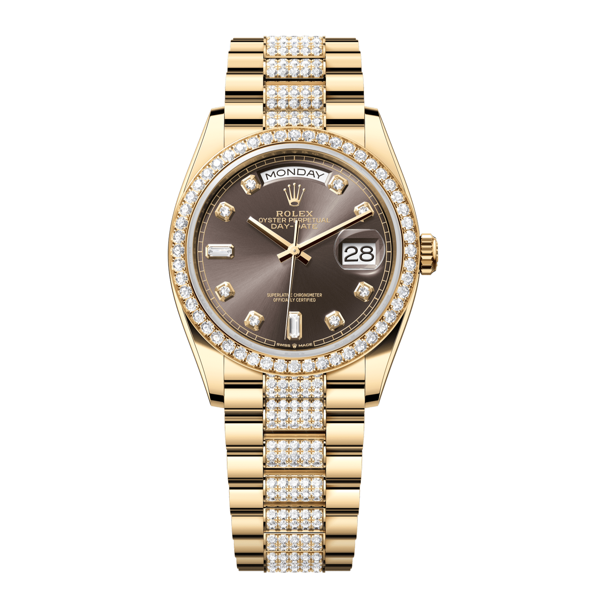 Rolex Day-Date 36 36 mm Dark Grey Set With Diamonds Dial 18k Yellow Gold President Bracelet 128348rbr-0007 - WATCHXNYC