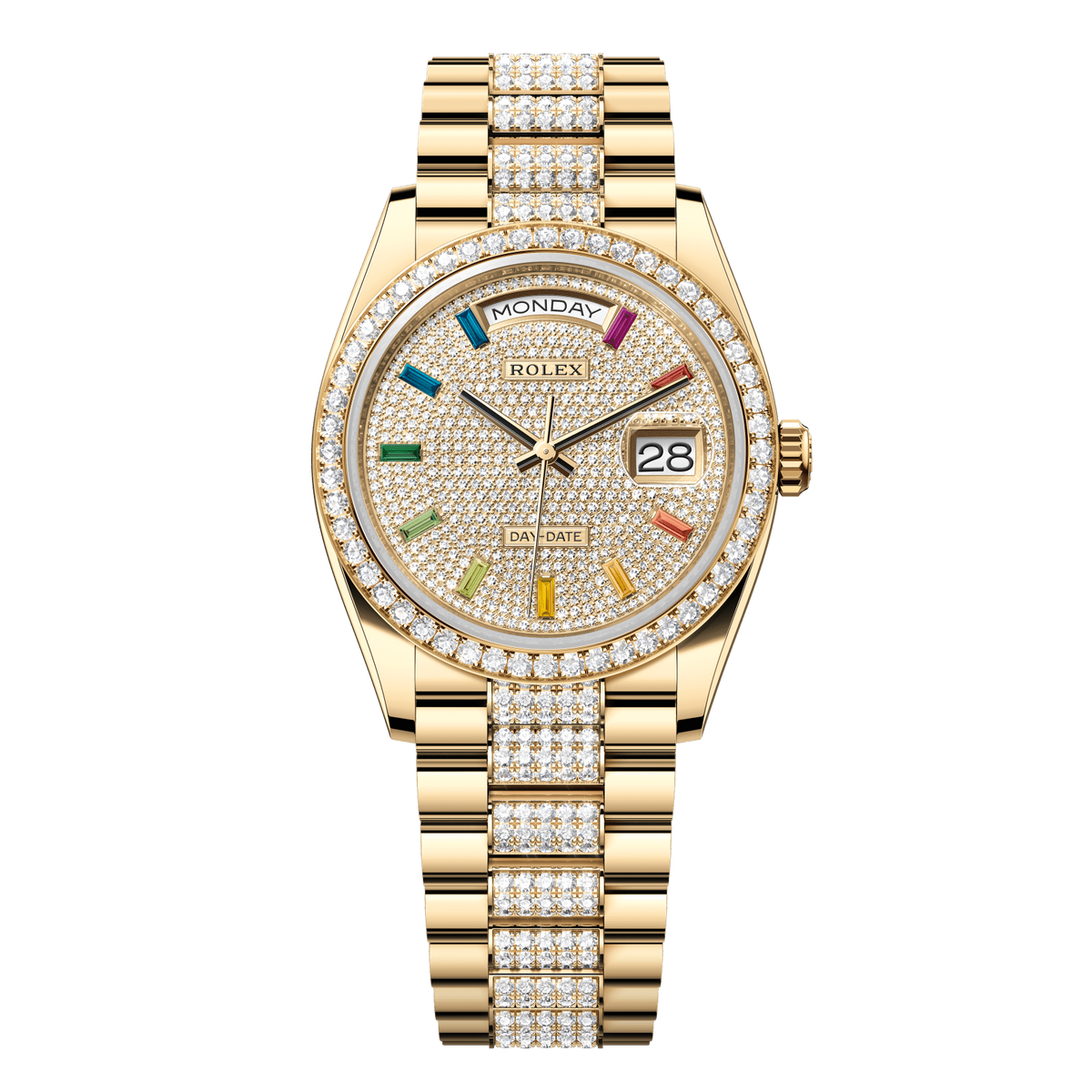 Rolex Day-Date 36 36 mm Diamond-Paved Dial 18k Yellow Gold President Bracelet 128348rbr-0031 - WATCHXNYC