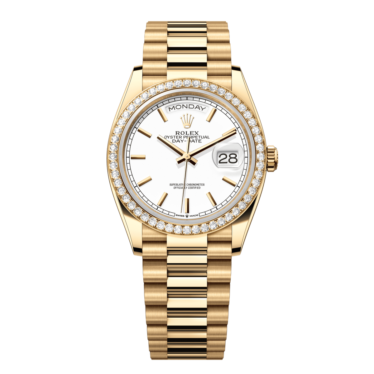 Rolex Day-Date 36 36 mm White Dial 18k Yellow Gold President Bracelet 128348rbr-0047 - WATCHXNYC