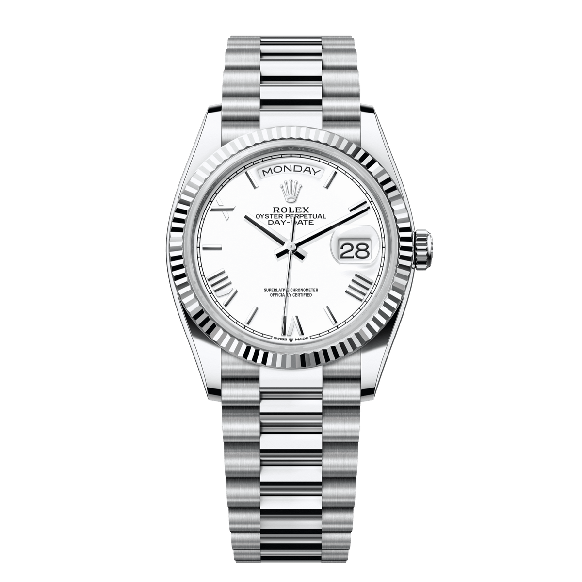 Rolex Day-Date 36 36 mm White Dial Platinum President Bracelet 128236-0017 - WATCHXNYC