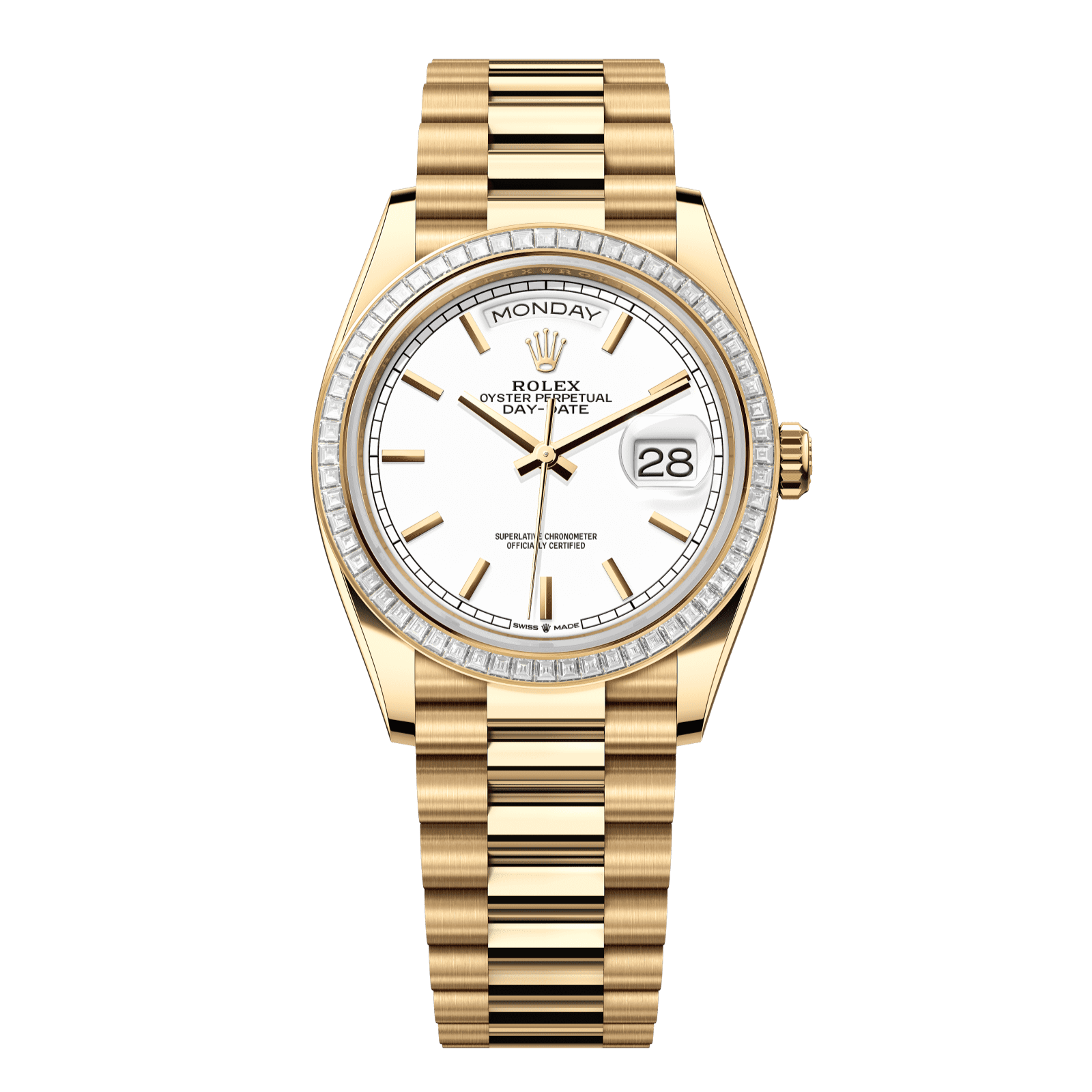 Rolex Day-Date 36 36 mm White Dial with Diamonds 18k Yellow Gold President Bracelet 128398tbr-0016 - WATCHXNYC