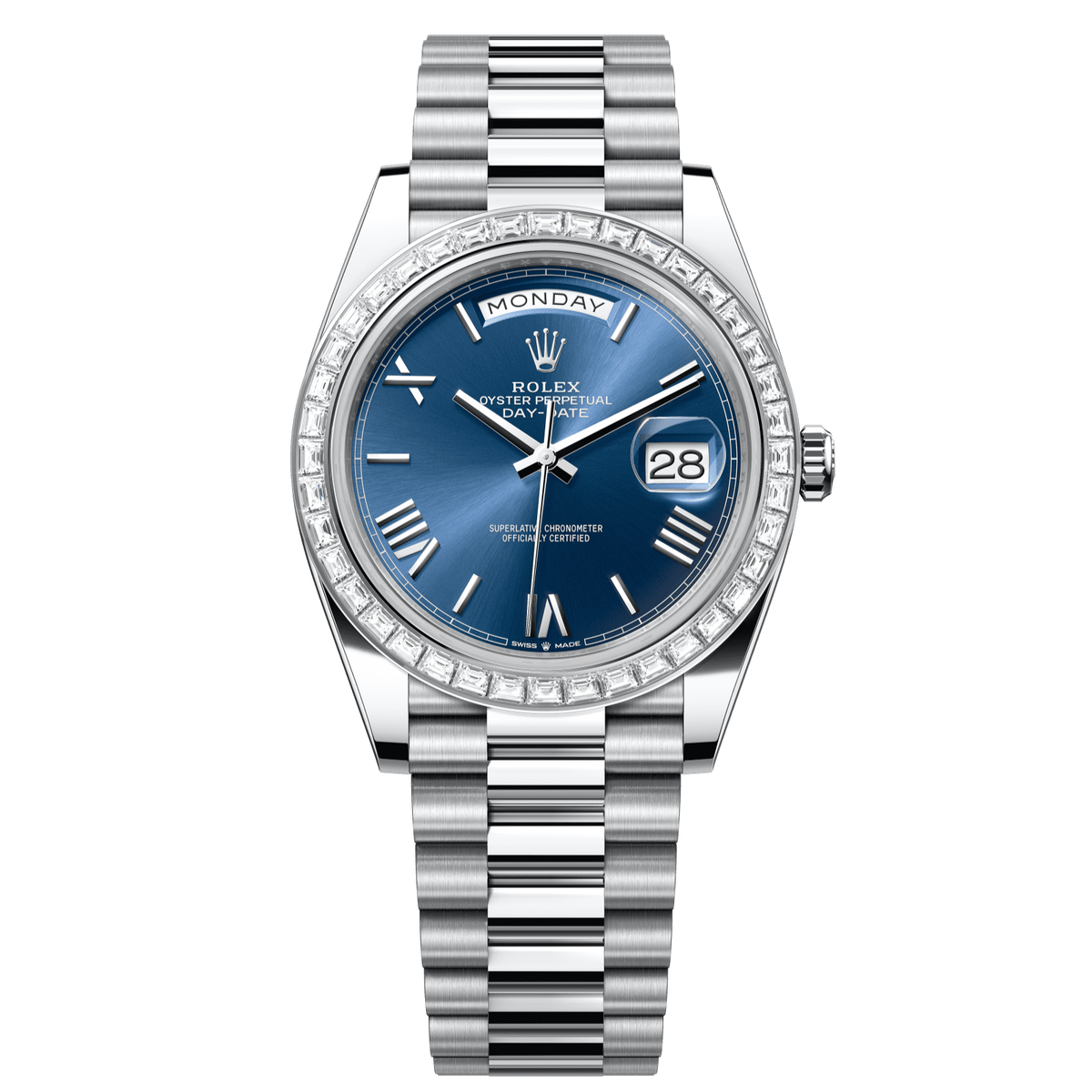 Rolex Day-Date 40 40 mm Bright Blue Dial with Diamonds Platinum President Bracelet 228396tbr-0026 - WATCHXNYC