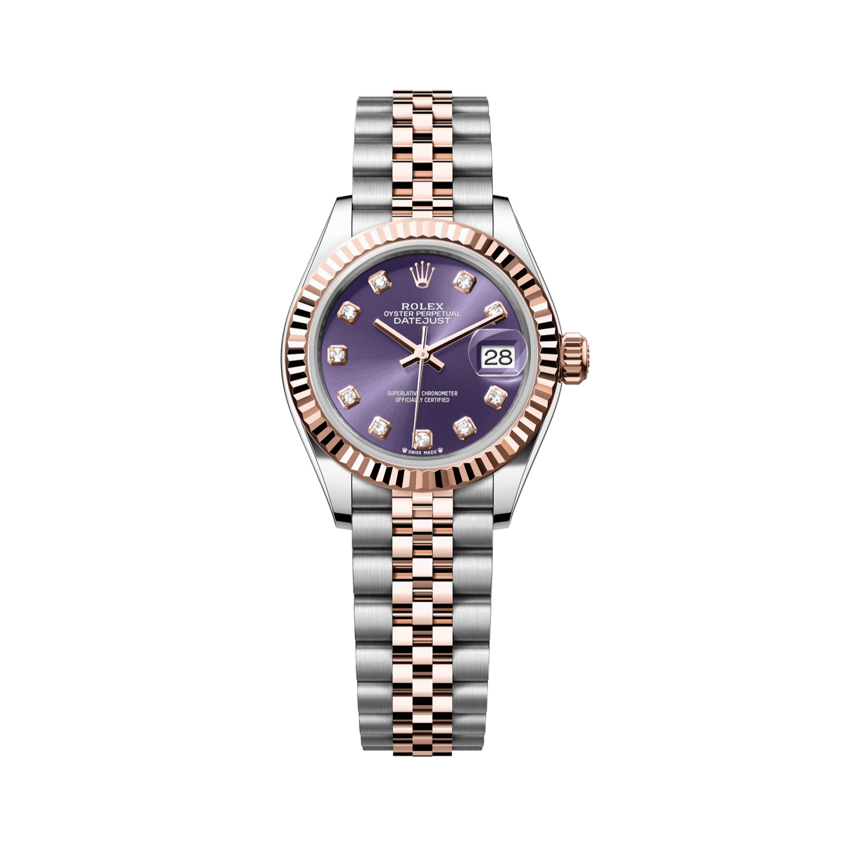 Rolex Lady-Datejust 28 mm Aubergine Set With Diamonds Dial Oystersteel and Everose Gold Jubilee Bracelet 279171-0015 - WATCHXNYC
