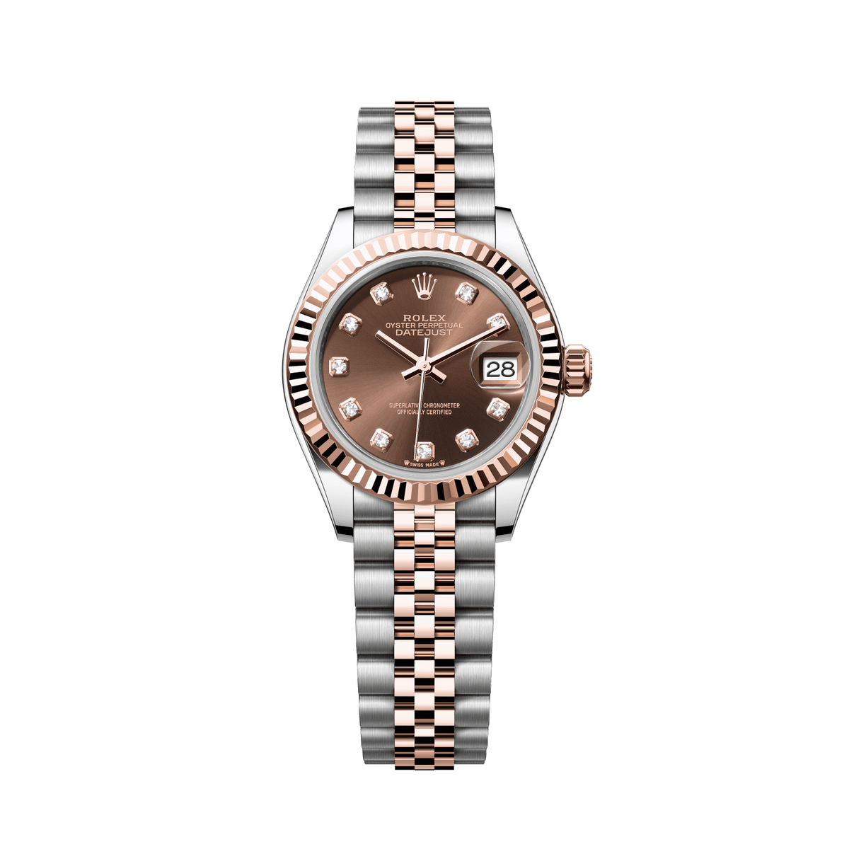Rolex Lady-Datejust 28 mm Chocolate Set With Diamonds Dial Oystersteel and Everose Gold Jubilee Bracelet 279171-0011 - WATCHXNYC