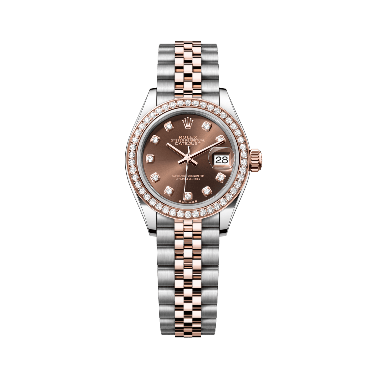 Rolex Lady-Datejust 28 mm Chocolate Set With Diamonds Dial Oystersteel and Everose Gold Jubilee Bracelet 279381rbr-0011 - WATCHXNYC