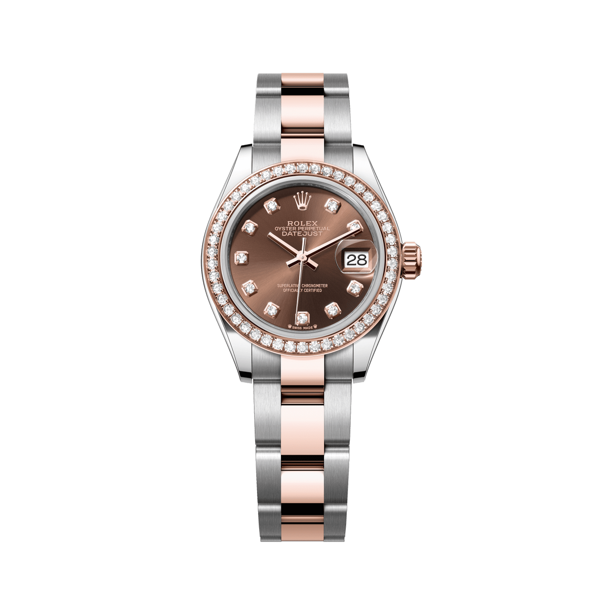 Rolex Lady-Datejust 28 mm Chocolate Set With Diamonds Dial Oystersteel and Everose Gold Oyster Bracelet 279381rbr-0012 - WATCHXNYC