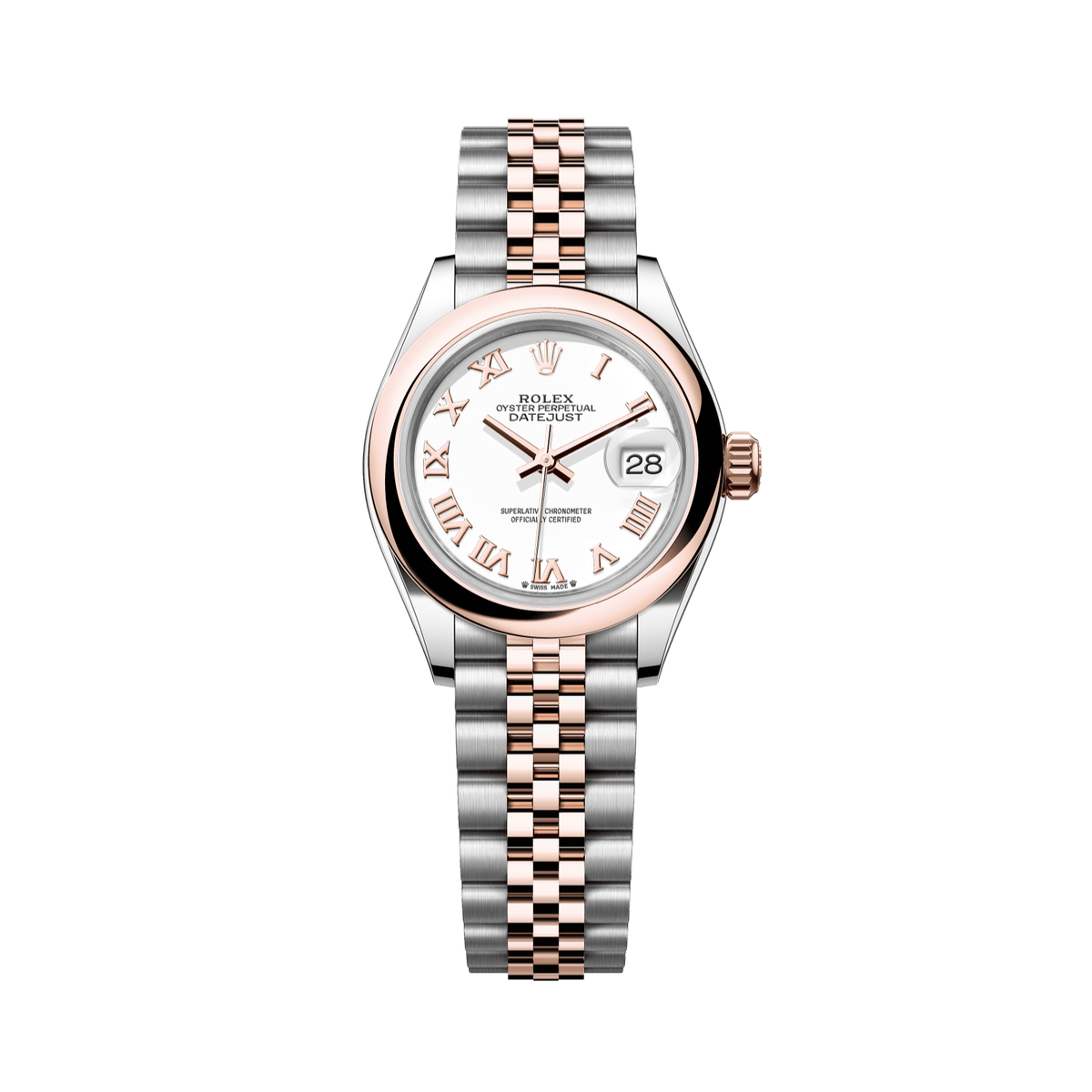 Rolex Lady-Datejust 28 mm White Dial Oystersteel and Everose Gold Jubilee Bracelet 279161-0021 - WATCHXNYC