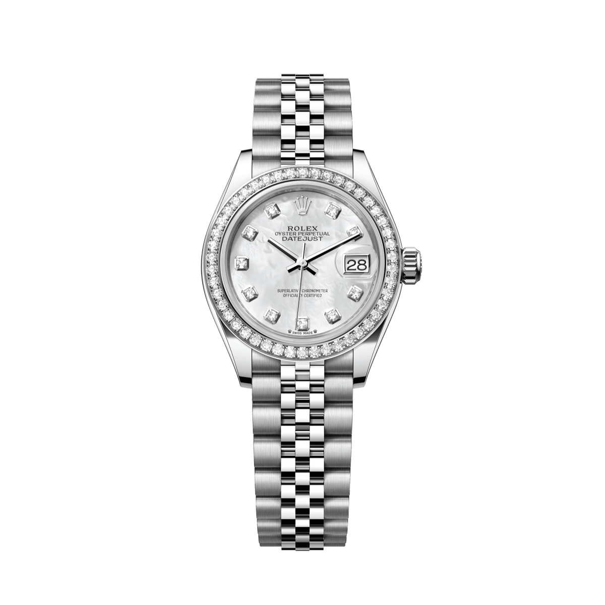 Rolex Lady-Datejust 28 mm White Mother-Of-Pearl Set With Diamonds Dial Oystersteel and White Gold Jubilee Bracelet 279384rbr-0011 - WATCHXNYC