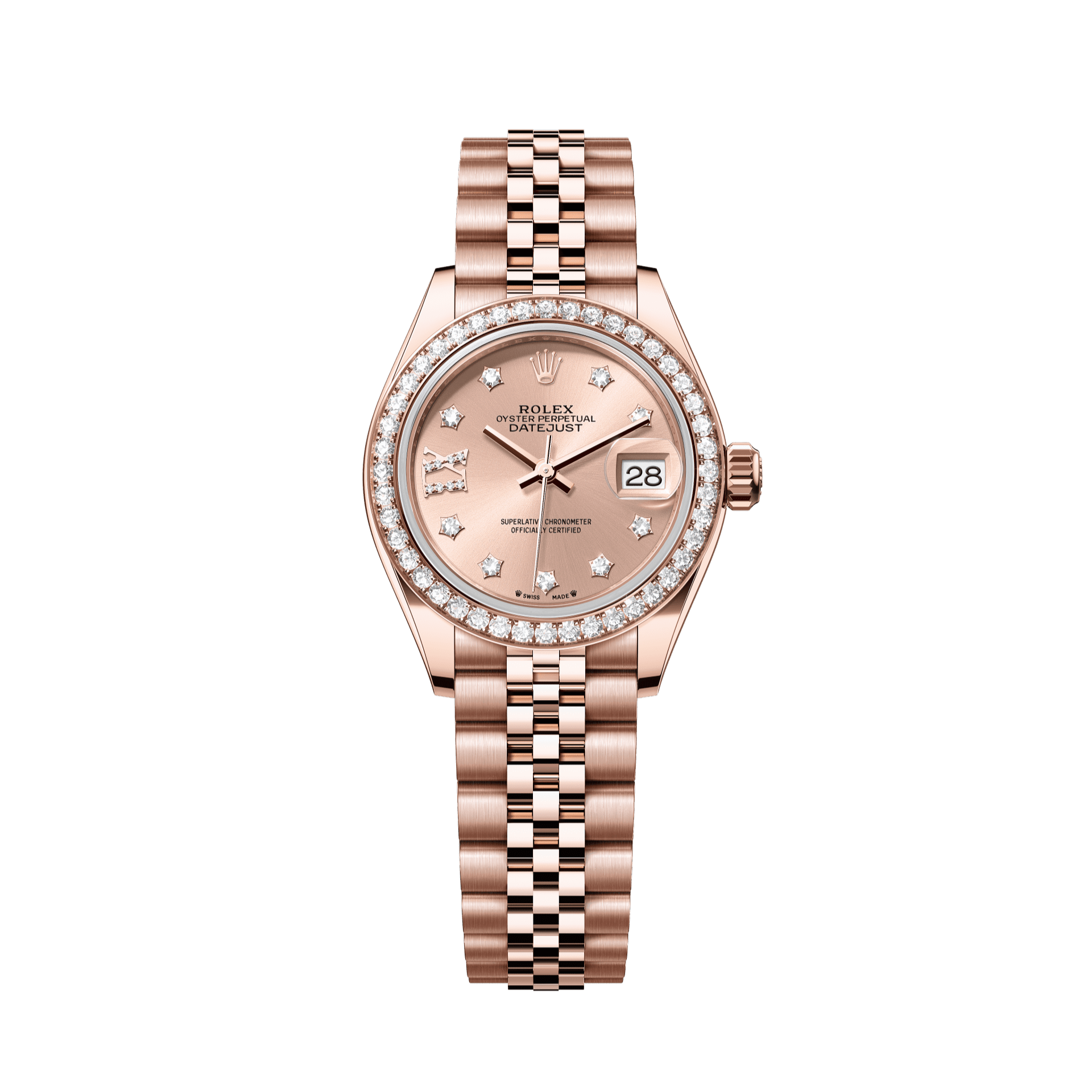 Rolex Oyster 28 mm Rose-colour  Set With Diamonds Dial 18 kt Everose Gold Jubilee 279135rbr-0030 - WATCHXNYC