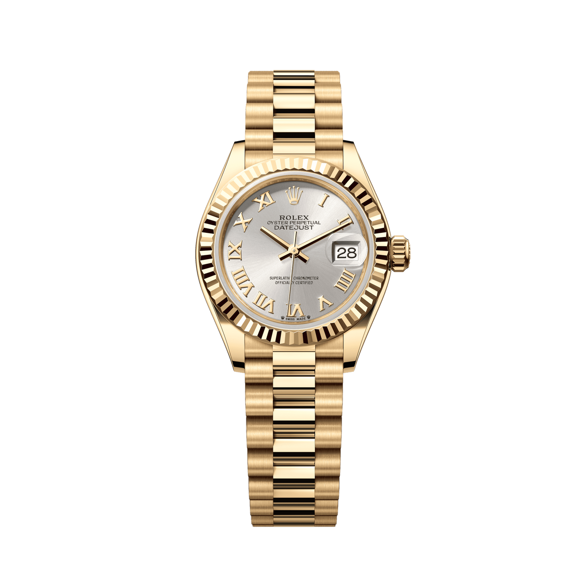 Rolex Oyster 28 mm Silver Dial 18k Yellow Gold President Bracelet 279178-0020 - WATCHXNYC