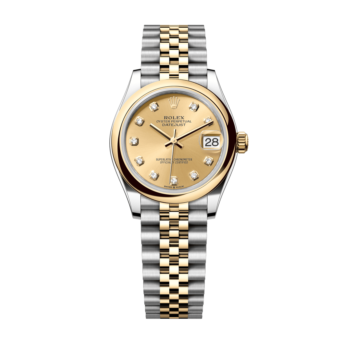 Rolex Oyster 31 mm Champagne-Colour Set With Diamond Dial Yellow Rolesor - Combination Of Oystersteel And Yellow Gold Jubilee 278243-0026 - WATCHXNYC