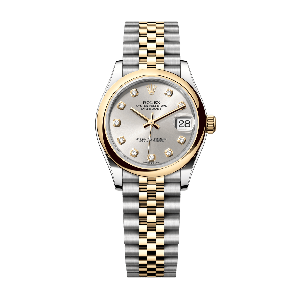 Rolex Oyster 31 mm Silver Set With Diamond Dial Yellow Rolesor - Combination Of Oystersteel And Yellow Gold Jubilee 278243-0020 - WATCHXNYC