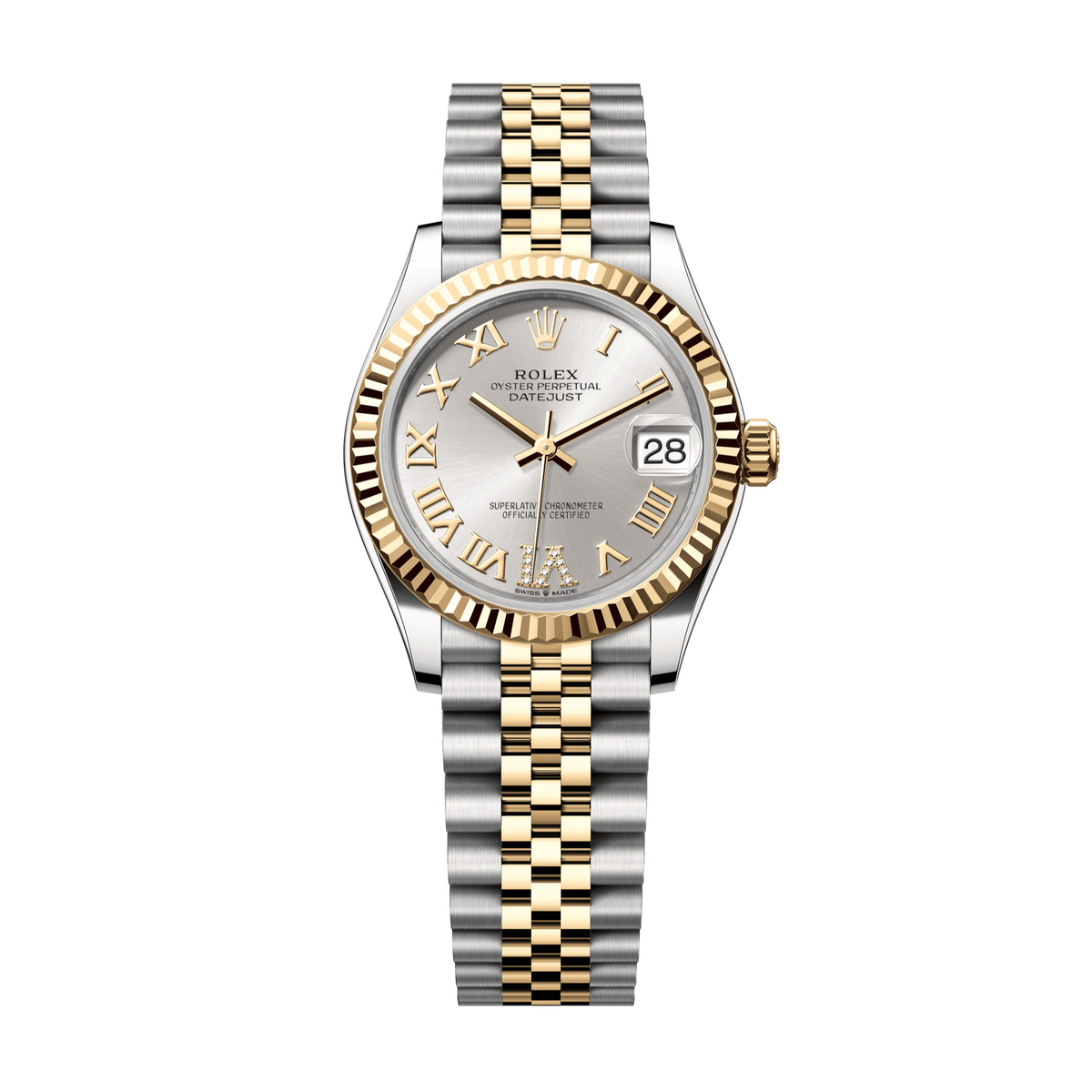 Rolex Oyster 31 mm Silver Set With Diamond Dial Yellow Rolesor - Combination Of Oystersteel And Yellow Gold Jubilee 278273-0004 - WATCHXNYC