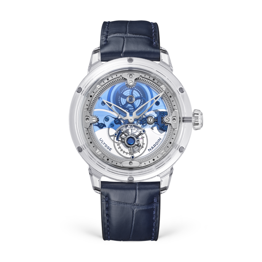Ulysse Nardin Grand Bleu 44 mm Ocean Blue Dial Sapphire Leather Strap 793-300 - WATCHXNYC