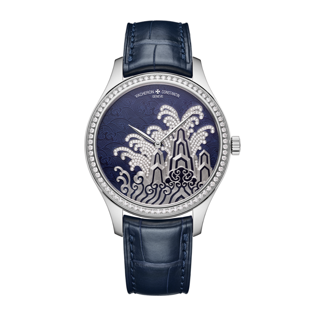 Vacheron Constantin Métiers d'Art Tribute to traditional symbols - Moonlight slivers 38 mm Blue Dial with Diamonds White Gold   Leather Strap 2405A/000G-H021 - Wrist Boutique