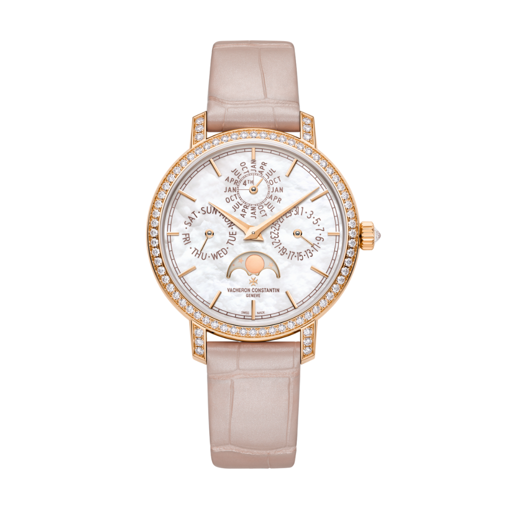 Vacheron Constantin Traditionnelle perpetual calendar ultra-thin 36.5 mm White Mother-Of-Pearl Dial with Diamonds 18K Pink Gold   Leather Strap 4305T/000R-B947 - Wrist Boutique