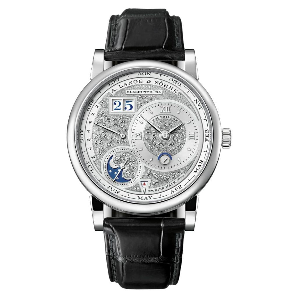 A. Lange & Sohne LANGE 1 TOURBILLON PERPETUAL CALENDAR HANDWERKSKUNST 41.9 mm Silver Dial Platinum   Leather Strap 720.048FE / LSLS7202AN - WATCHXNYC
