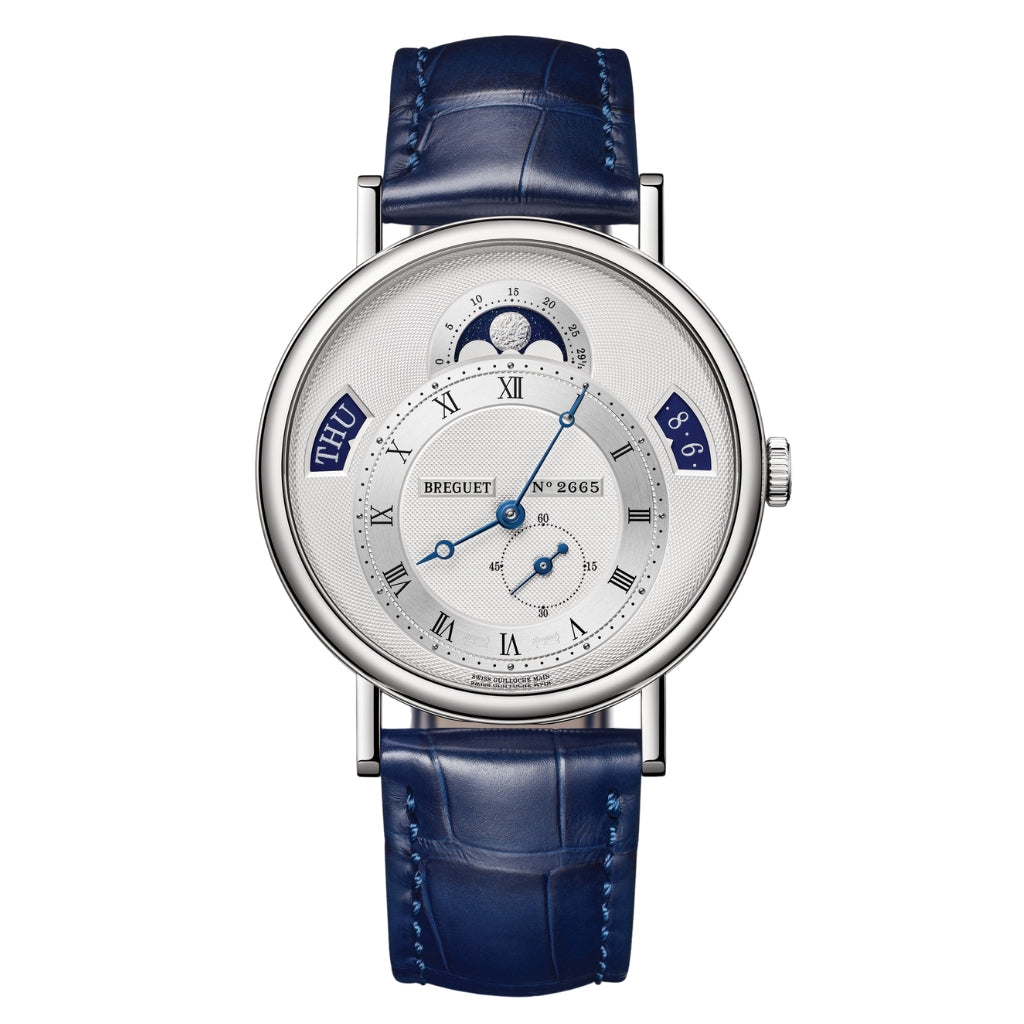 Breguet Classique Calendrier 7337 39 mm Silver Dial 18K White Gold   Leather Strap 7337BB/12/9VU - WATCHXNYC