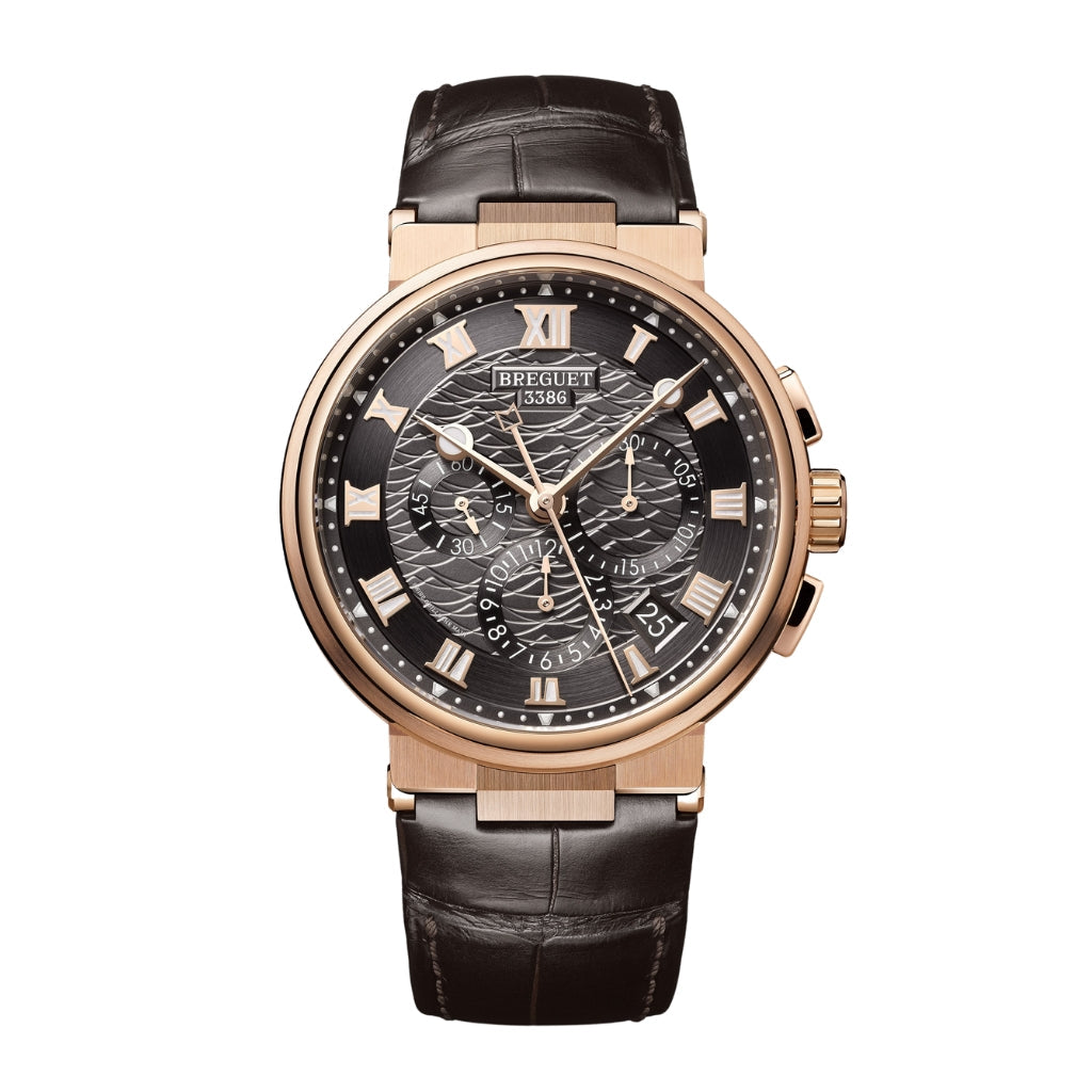 Breguet Marine 42.3 mm Dark Grey Dial 18k Rose Gold Brown Leather Strap 5527BR/G3/9WV - WATCHXNYC