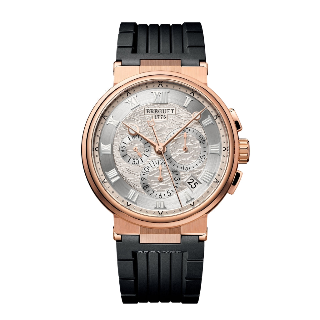 Breguet Marine 42.3 mm Silver Dial 18k Rose Gold Black Rubber Strap 5527BR/12/5WV - WATCHXNYC