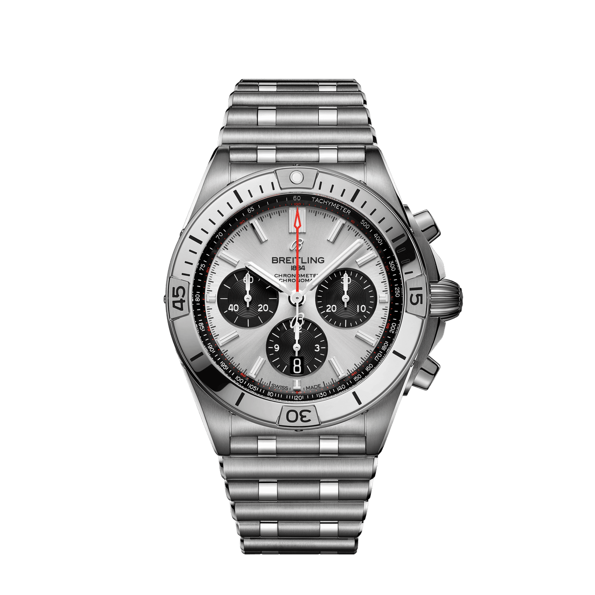 Breitling Chronomat B01 42 mm Silver and Black Dial Stainless Steel Bracelet AB0134101G1A1 - WATCHXNYC
