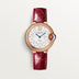 Cartier Ballon Bleu 33 mm Rose Gold Silver Sunray Dial Burgundy Leather Strap WJBB0080