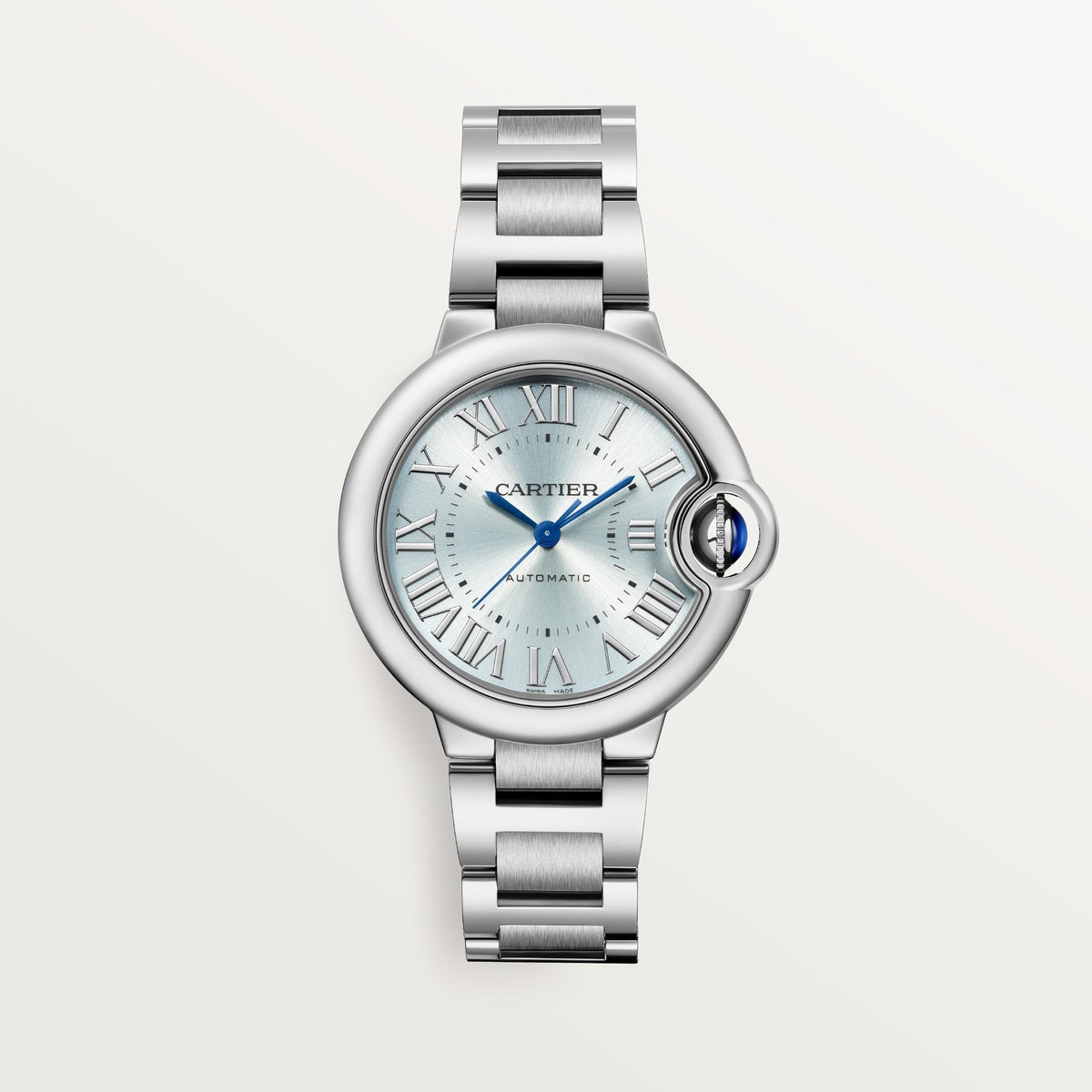 Cartier Ballon Bleu 33 mm Steel Blue Silver Sunray Dial Bracelet WSBB0062 - WATCHXNYC