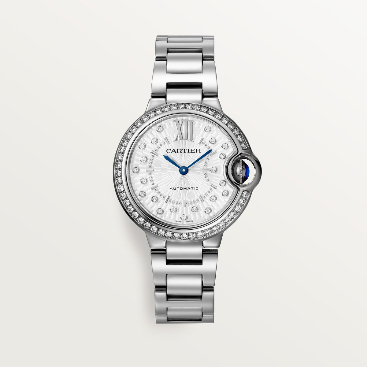 Cartier Ballon Bleu 33 mm Steel Silver Sunray Dial Steel Bracelet W4BB0035 - WATCHXNYC