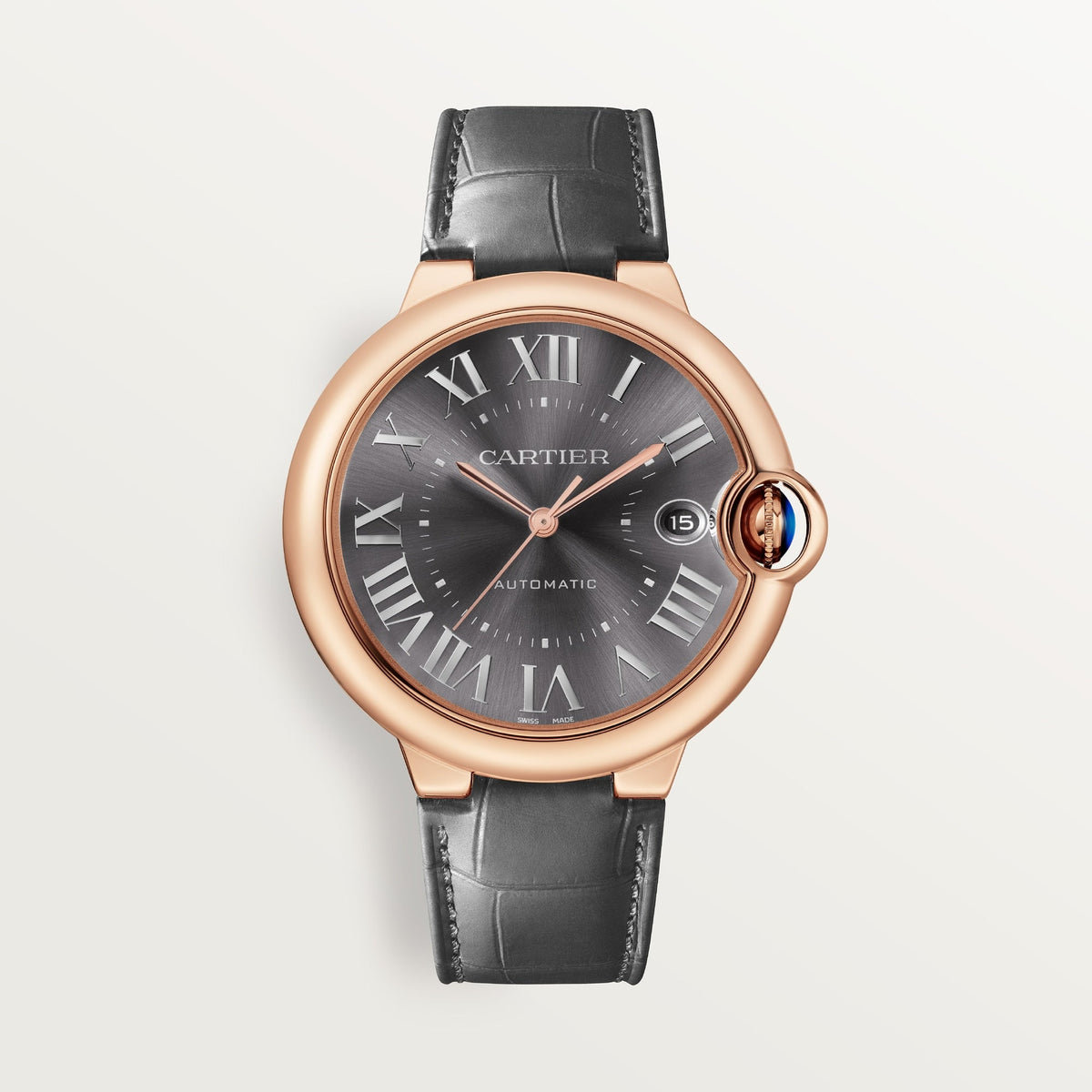 Cartier Ballon Bleu 40 mm 18k Rose Gold Dark Gray Sunray Dial  Leather Strap WGBB0050 - WATCHXNYC