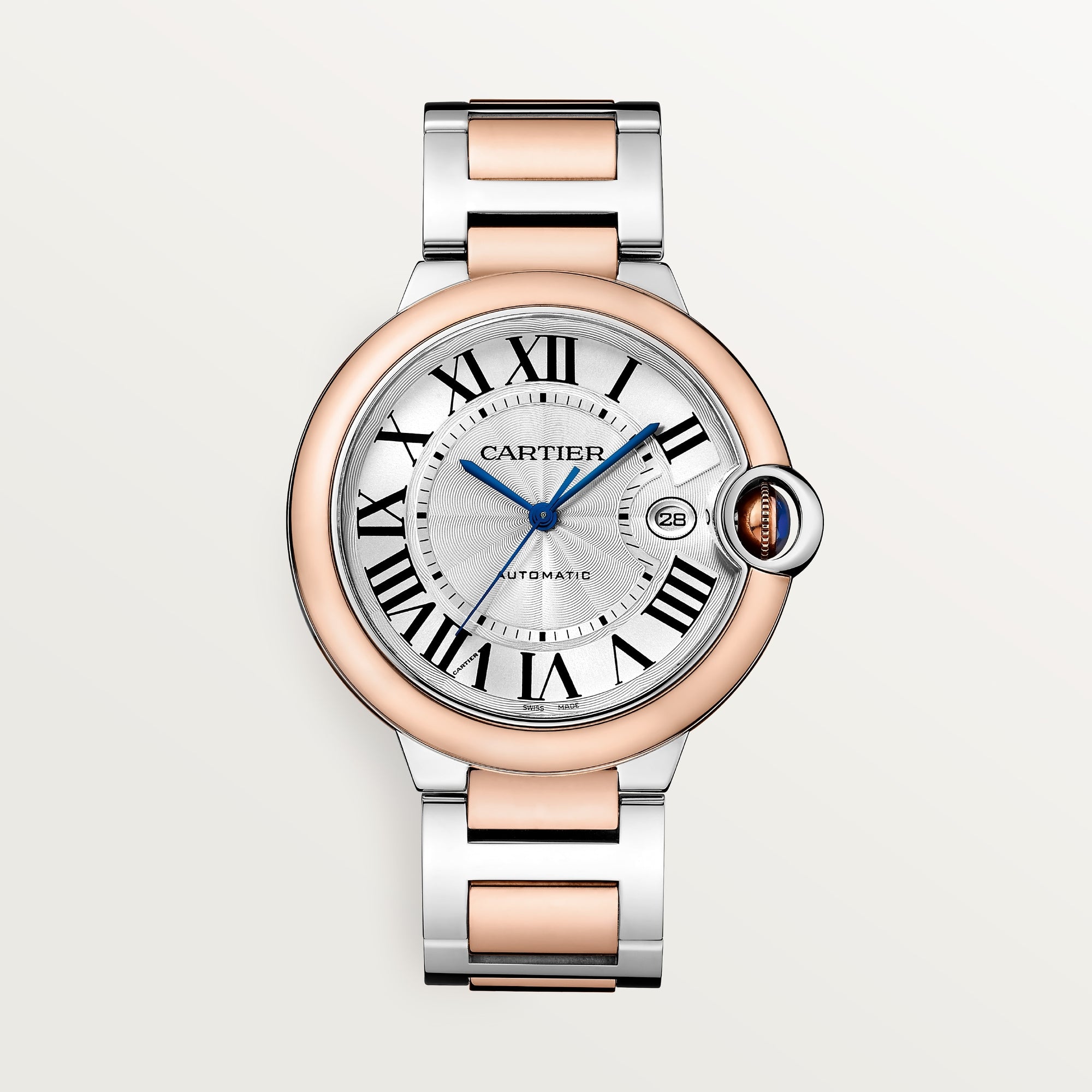 Cartier Ballon Bleu 42 mm 18k Rose Gold Steel Silver Dial Bracelet W2BB0034 - WATCHXNYC