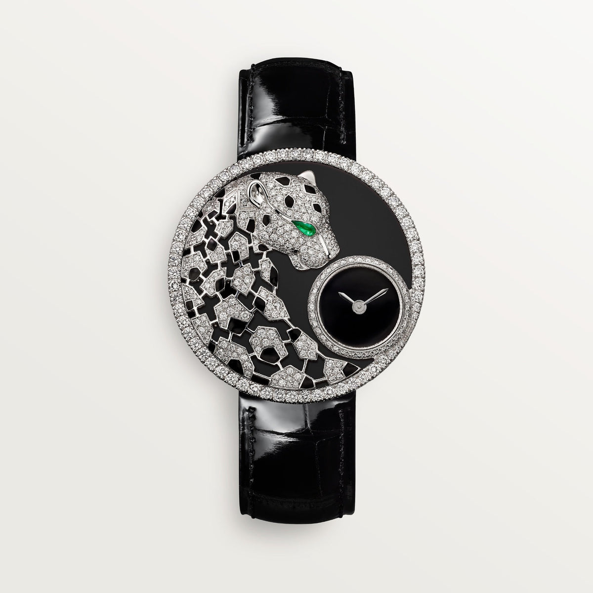 Cartier Panthère 36 mm White Gold Diamond Dial Black  Leather Strap HPI01294 - WATCHXNYC