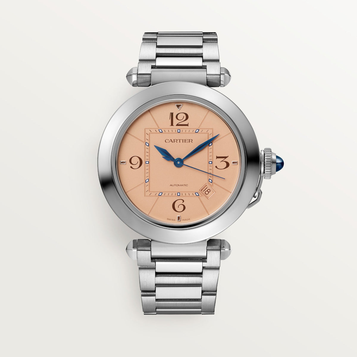 Cartier Pasha 41 mm Steel Salmon Colored Dial Bracelet WSPA0040 - WATCHXNYC