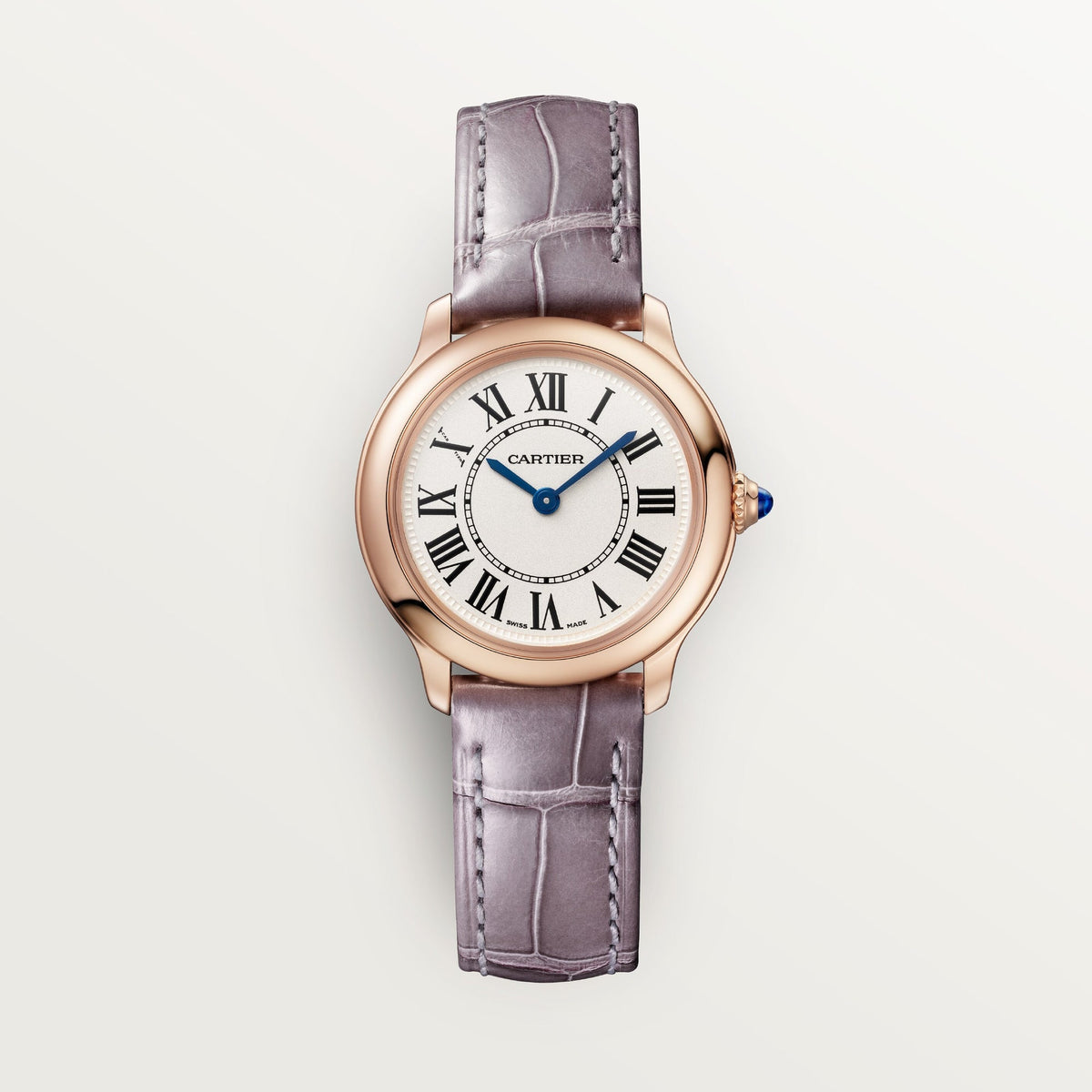 Cartier Ronde Louis 29 mm 18k Rose Gold Beige Dial Semi-Matte Purple  Leather WGRN0013 - WATCHXNYC