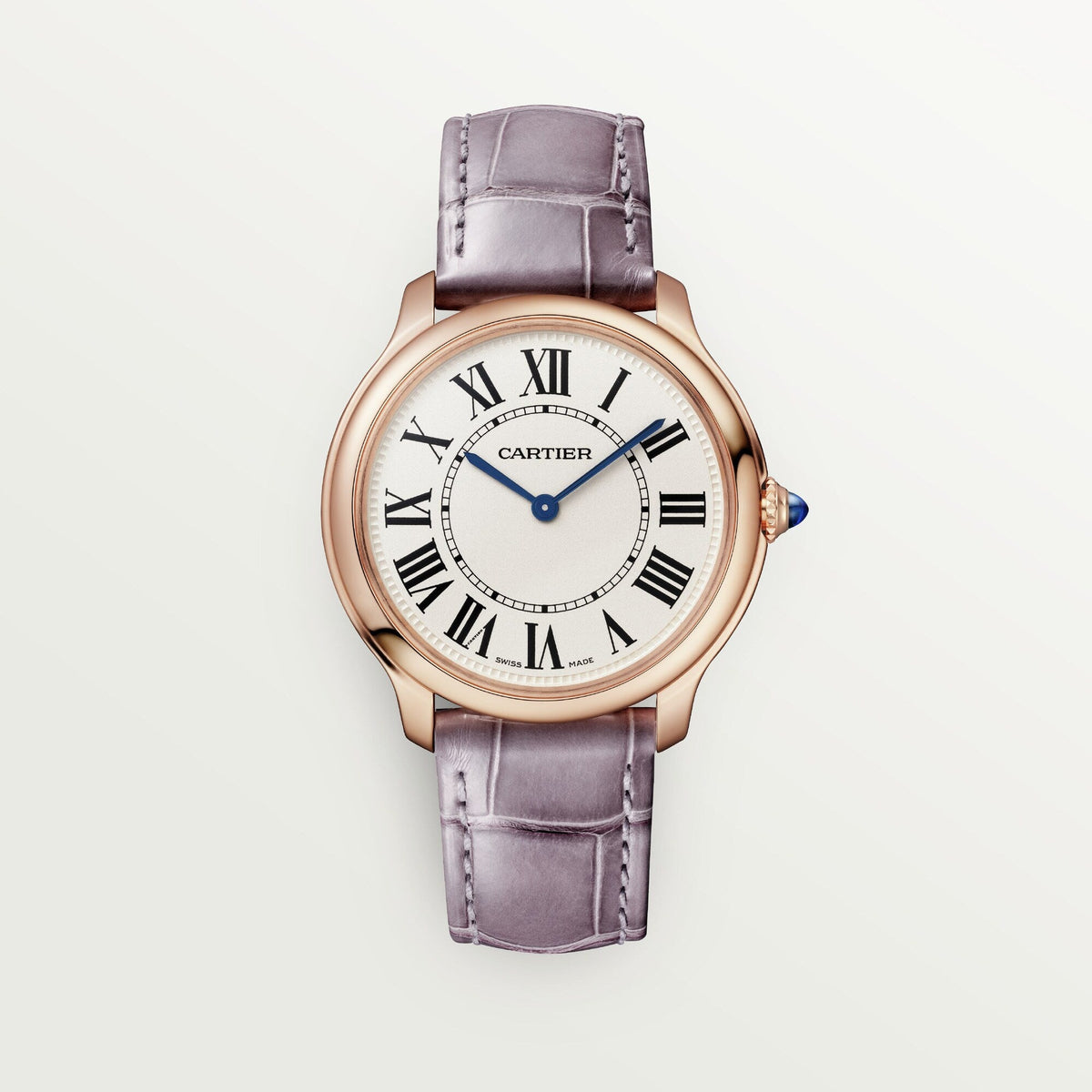 Cartier Ronde Louis 36 mm 18k Rose Gold Beige Dial Semi-Matte Purple  Leather WGRN0012 - WATCHXNYC