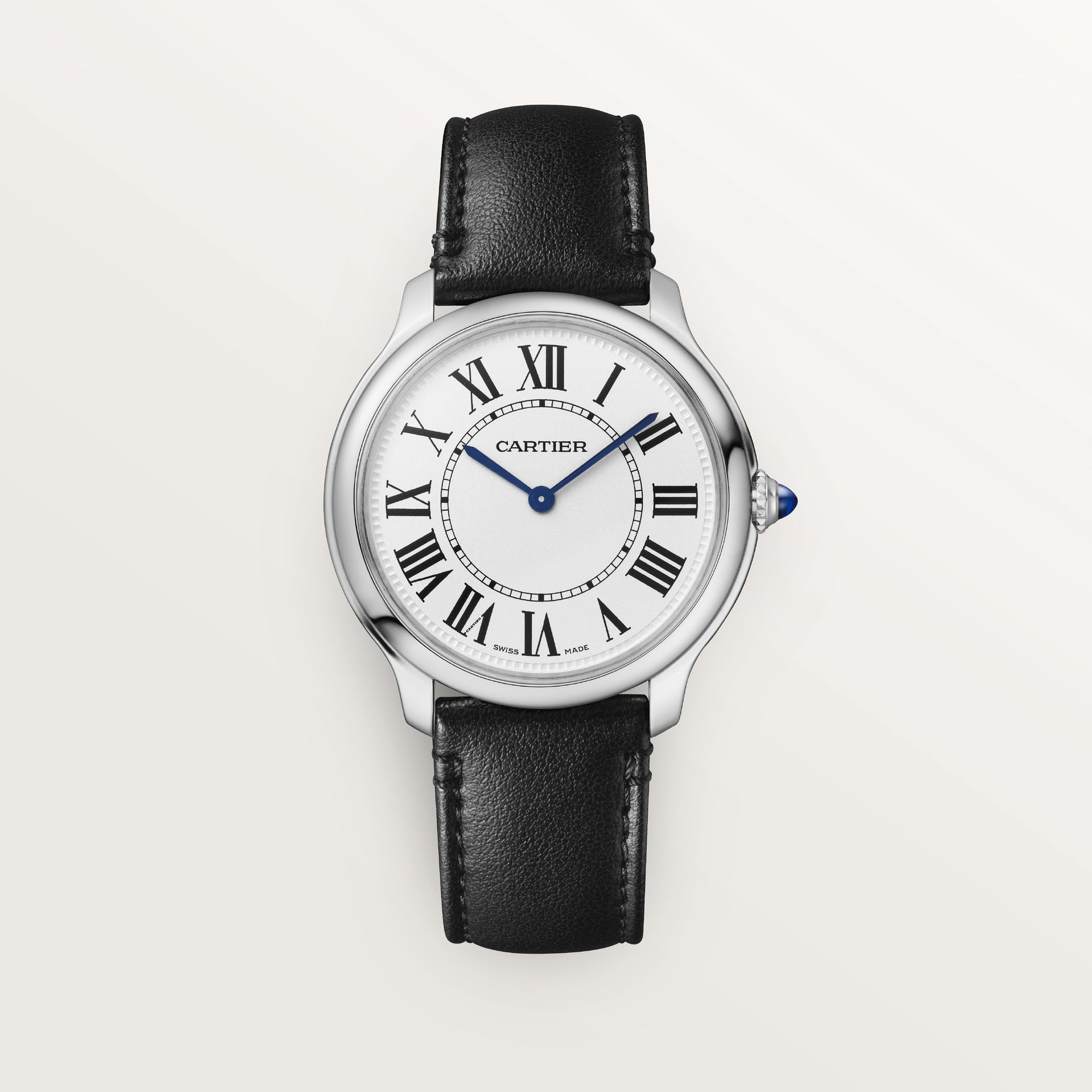 Cartier Ronde Must 36 mm Steel Silver Dial Black Strap WSRN0031 - WATCHXNYC