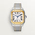 Cartier Santos 41.9 mm x 35.1 mm Medium 18k Yellow Gold Steel Silver Dial Bracelet W2SA0016