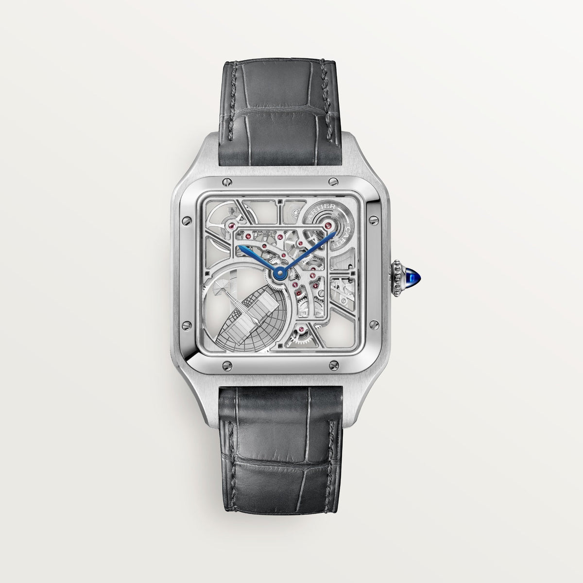 Cartier Santos Large 43.5 mm x 31.4 mm Grey Dial  Steel  Leather Strap WHSA0032 - WATCHXNYC