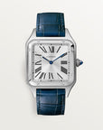 Cartier Santos Large 43.5 mm x 31.4 mm Silver Dial Steel Navy Blue  Leather WSSA0022 - WATCHXNYC