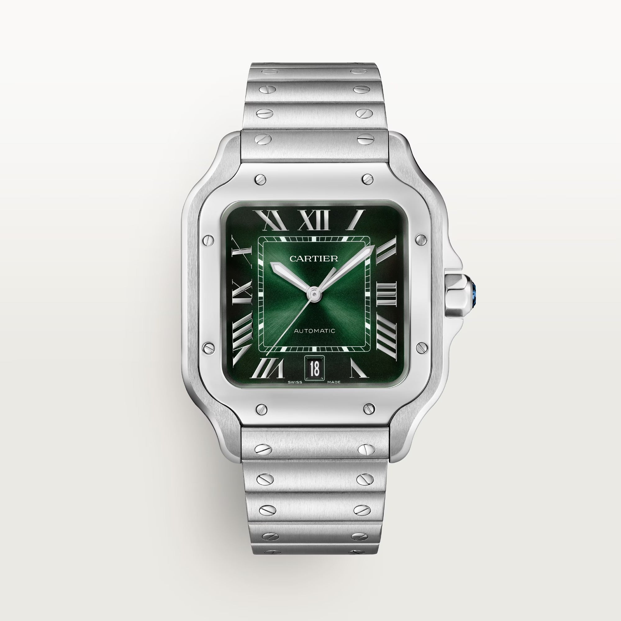 Cartier Santos Large 47.5 mm x 39.8 mm Green Dial Steel Bracelet WSSA0062 - WATCHXNYC