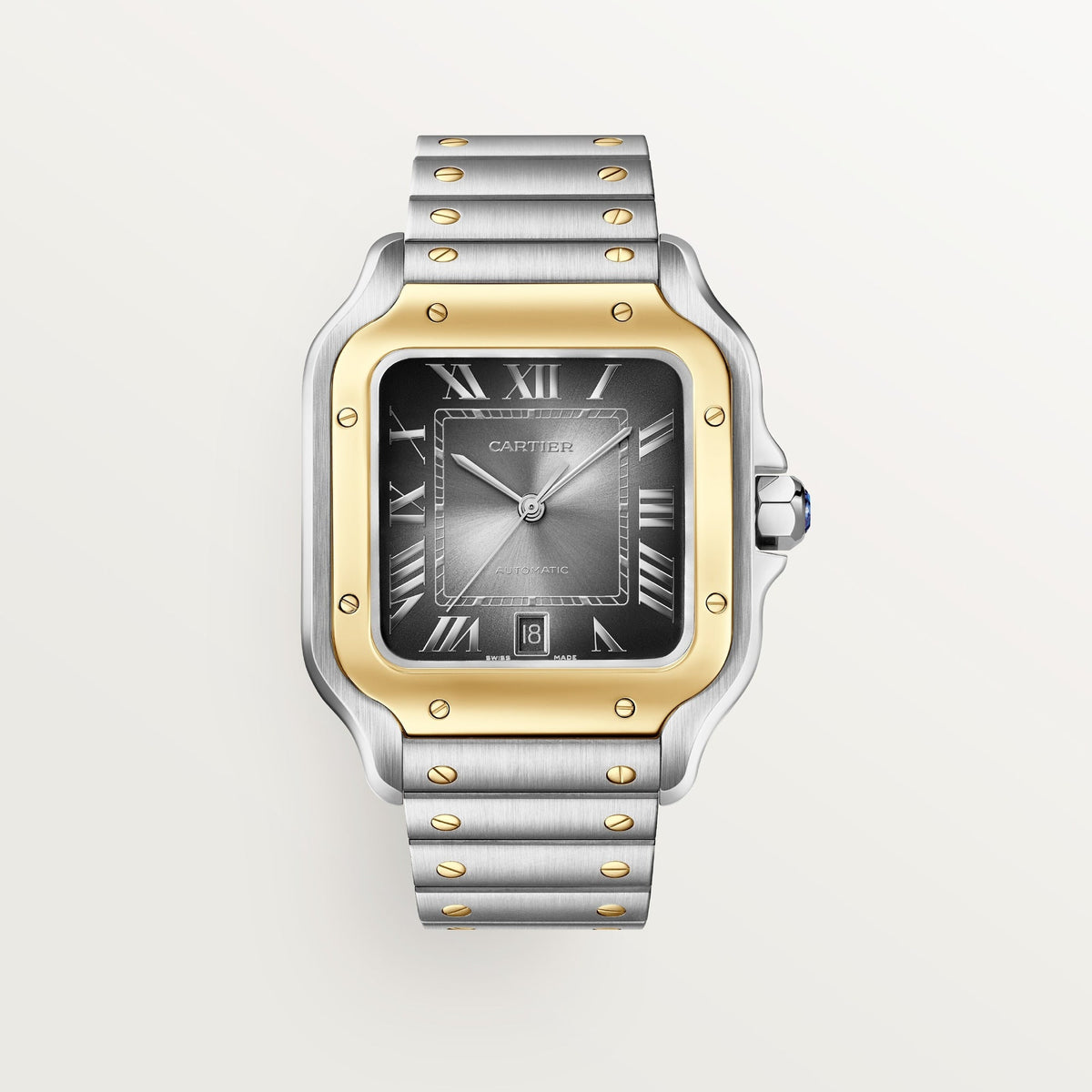 Cartier Santos Large 47.5 mm x 39.8 mm Grey Dial 18K Yellow Gold Bracelet W2SA0030 - WATCHXNYC
