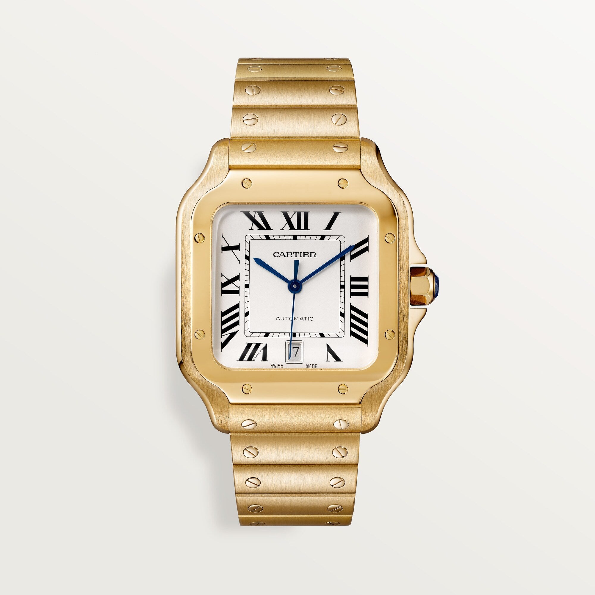 Cartier Santos Large 47.5 mm x 39.8 mm Silver Dial 18K Yellow Gold Bracelet WGSA0029 - WATCHXNYC