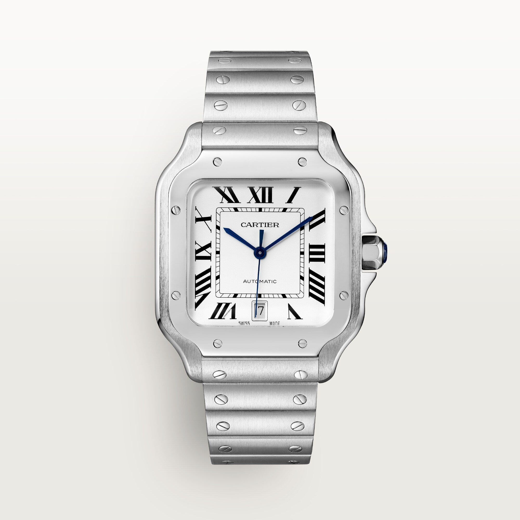 Cartier Santos Large 47.5 mm x 39.8 mm Silver Dial Steel Bracelet WSSA0018 - WATCHXNYC