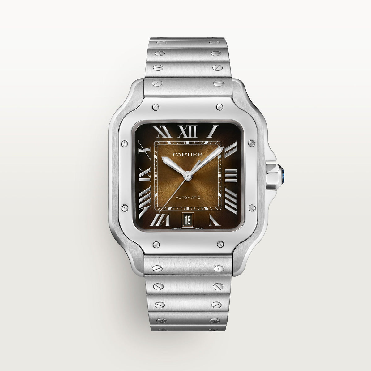 Cartier Santos Large Steel Brown Dial Bracelet WSSA0064 - WATCHXNYC