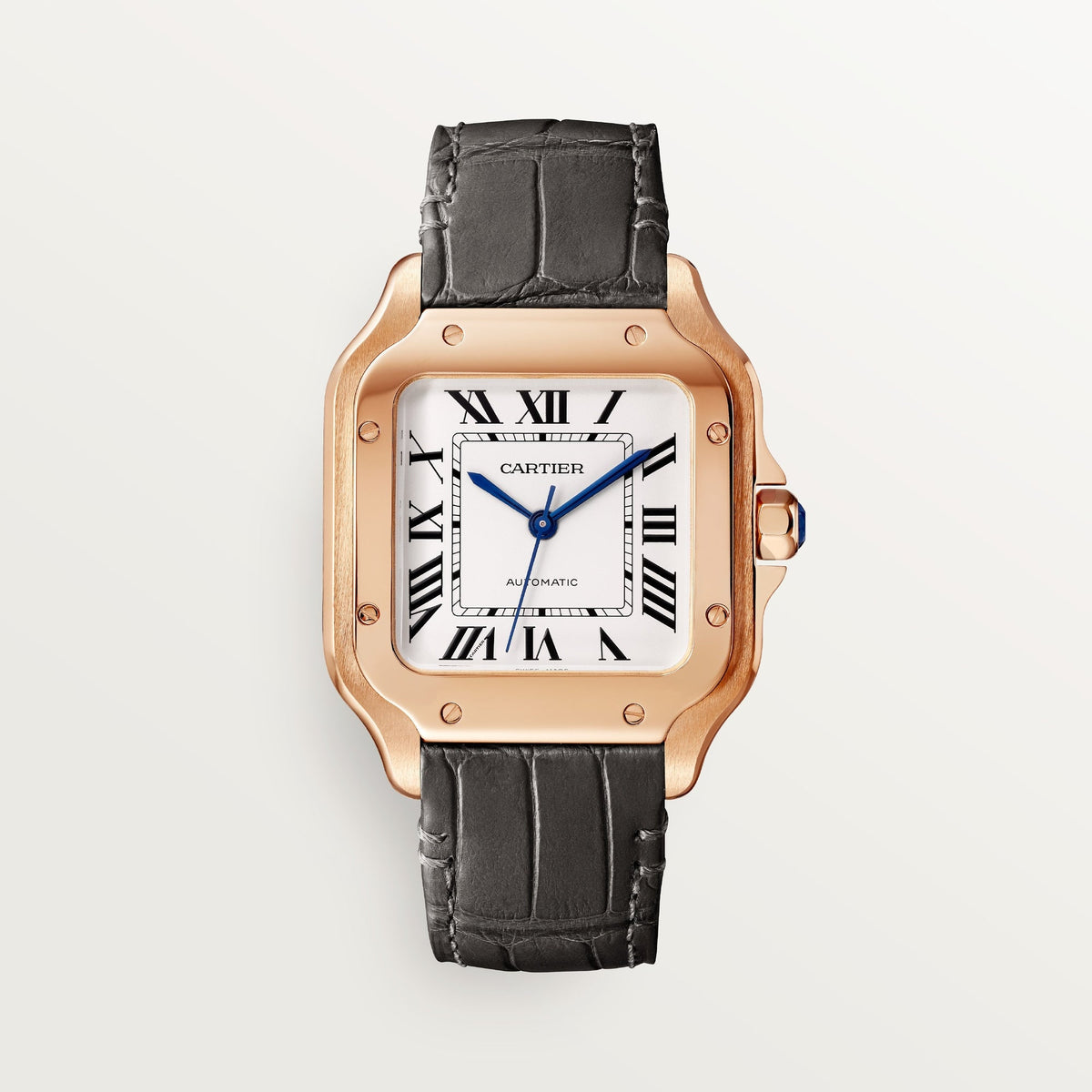 Cartier Santos Medium Opaline Silver Dial 18k Rose Gold  strap WGSA0028 - WATCHXNYC