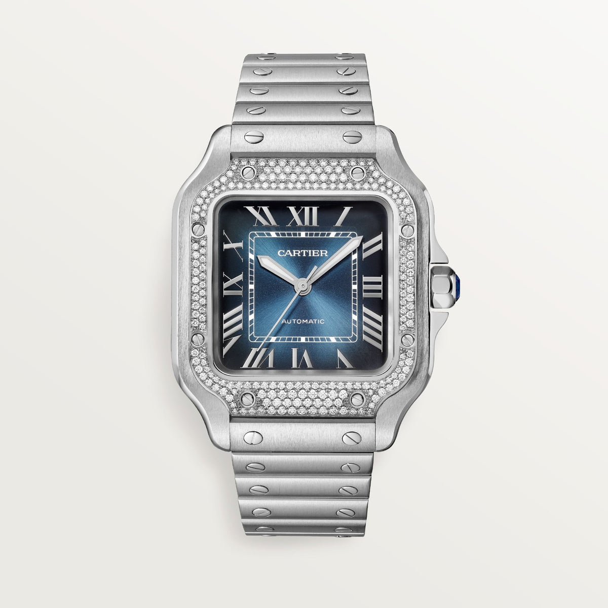 Cartier Santos Medium Stainless Steel Blue Dial Bracelet W4SA0006 - WATCHXNYC